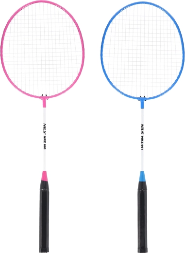 NILS NRZ001 Badminton Racket Set with Nylon Shuttle, pink–blue