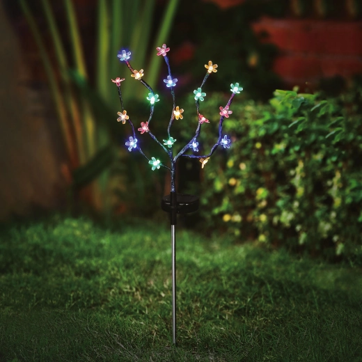 Solar stake flower with 20 colored LEDs, 65 cm