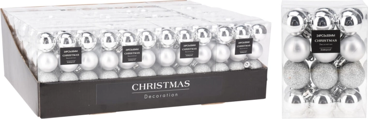Christmas baubles 3 cm – silver mix, 24 pcs