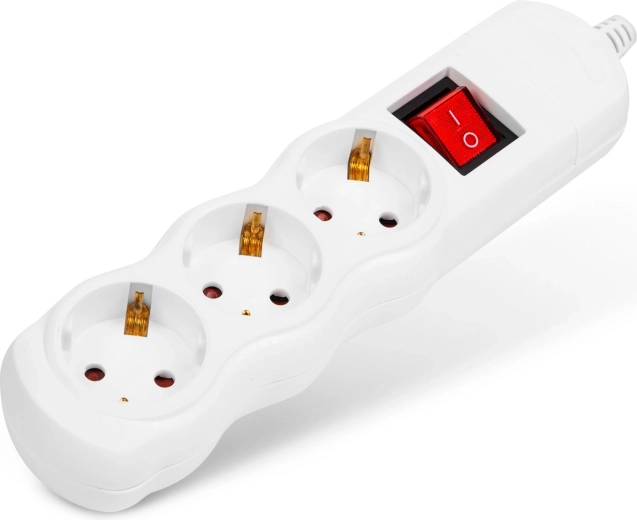 Installable extension socket with 3 sockets and switch, without cable