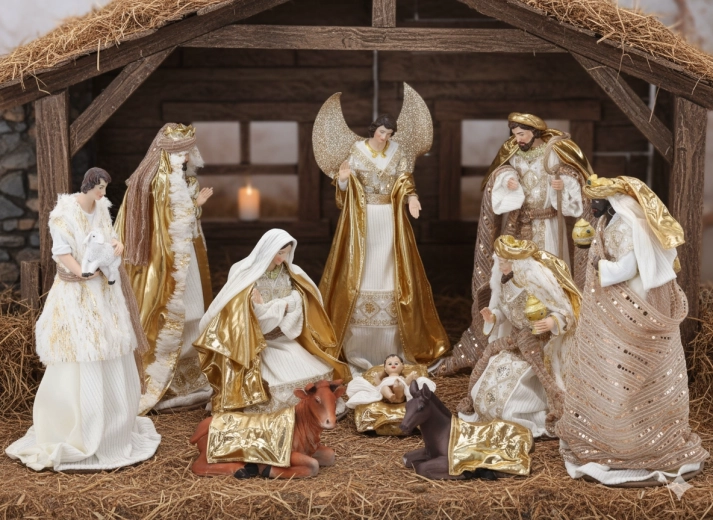 Set of Christmas Nativity figures, 10 pieces, up to 34 cm