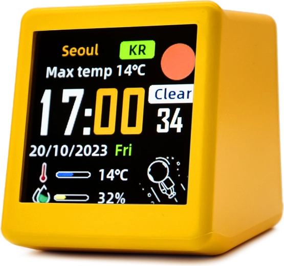 Smart LED Alarm Clock with Wi‑Fi and LCD Display, Yellow