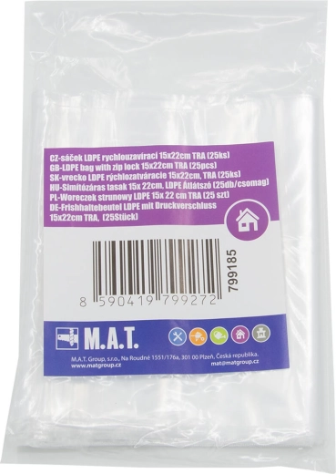Бързозатварящи се пликове LDPE 15 × 22 см, прозрачни, 25 бр.