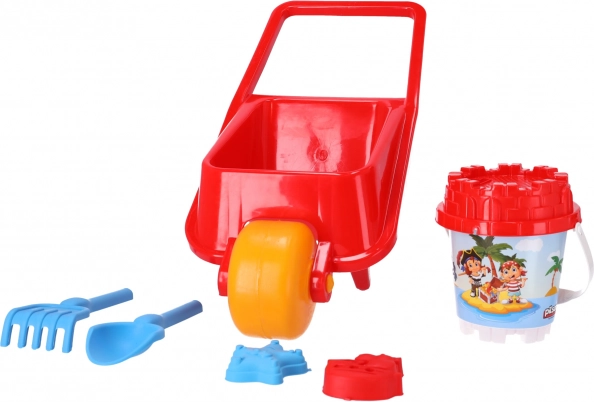 Wheelbarrow with sandbox accessories 5 pieces - red, Pilsan