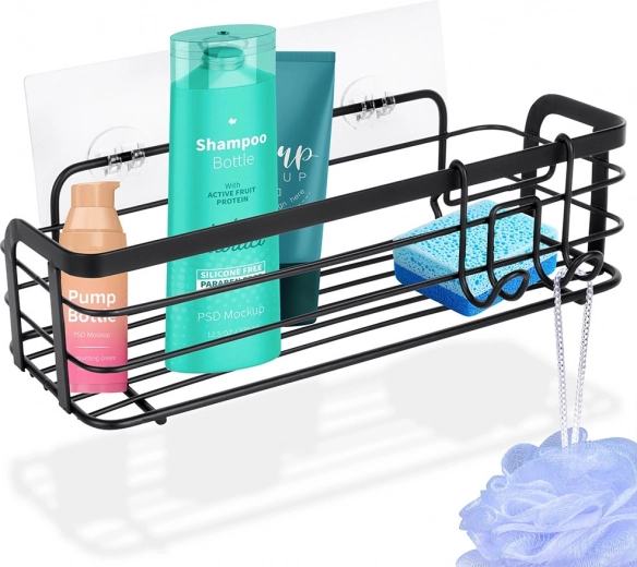 Bathroom metal shower shelf, self-adhesive, black 29.5 × 10.5 × 8 cm