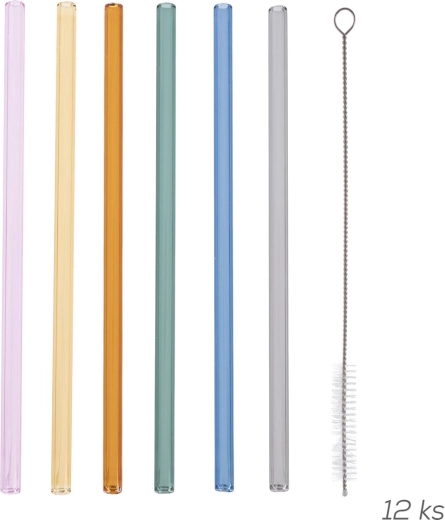 Borosilicate glass straws 20 cm - set of 12 pcs with cleaning brush
