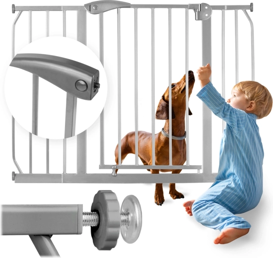 Gray NUKIDO safety gate for children and pets, 75–115 cm