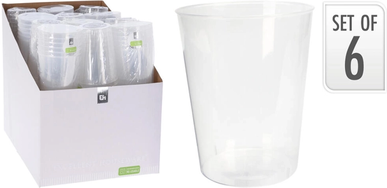 Set of Plastic Cups 500 ml, Transparent (6 pcs)