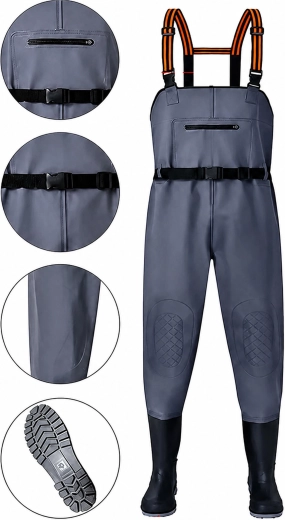 Fishing waterproof chest waders with rubber boots, size 42
