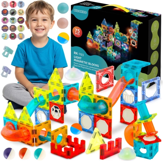 Ricokids магнитен светещ конструктор – топчева писта XL (70+ части)