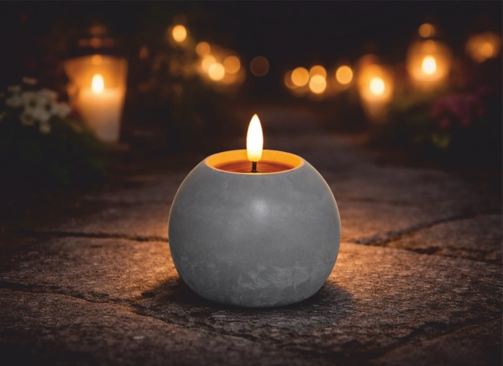 Solar LED candle ball with concrete effect 10.5 × 10 cm - 1 piece