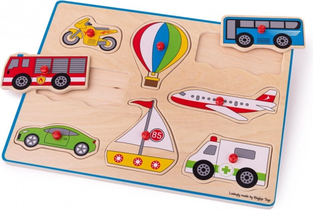 Дървен пъзел превозни средства Bigjigs Toys