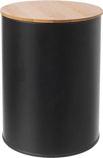 Tin kitchen storage canister with bamboo lid 13 cm black