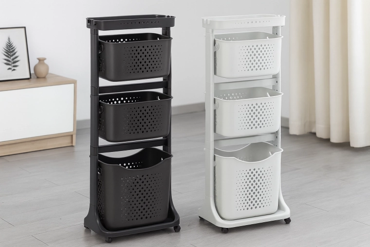 Plastic Rolling Shelf with Four Baskets