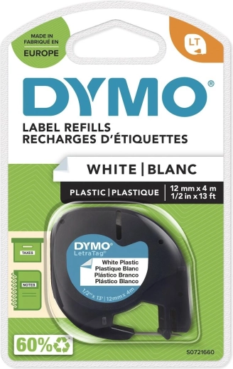 Лента DYMO LetraTag, пластмасова 12 мм × 4 м, бяла