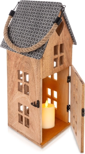 Wooden LED lantern made of mango wood 22 × 48 cm