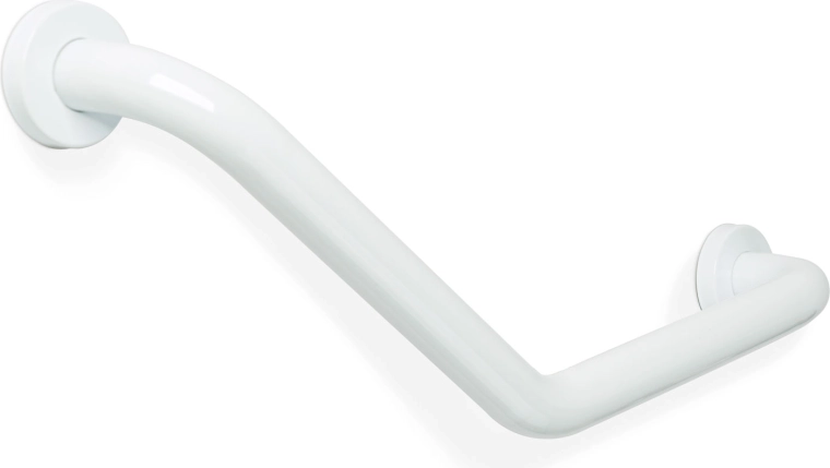 White 45° stainless steel wall-mounted bathroom grab bar, 25 + 25 cm
