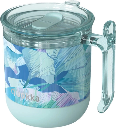 Stainless steel thermal mug Quokka Wave ginkgo leaves turquoise 260 ml