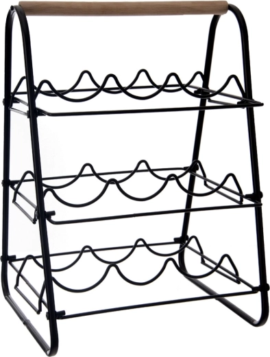 Metal and wood wine rack, black, modern industrial