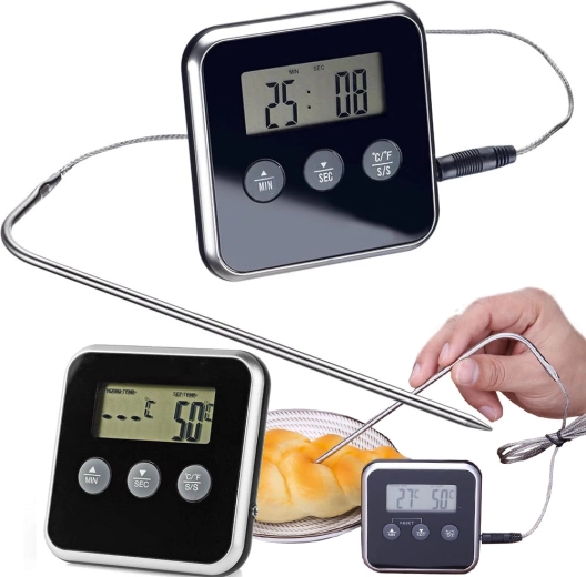Digital kitchen thermometer with probe and timer