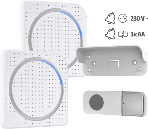 Solight wireless doorbell with dual receiver (plug-in + battery-powered) 200 m white learning code