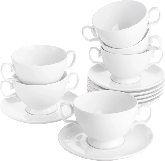 MariaPaula Classic White Broth Set 350 ml with Saucers