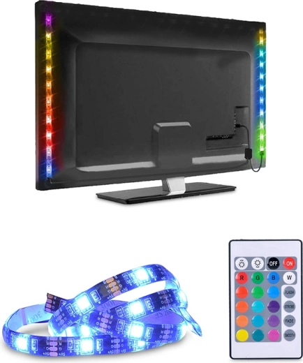 Solight LED RGB strip for TV and PC 2 × 50 cm USB with switch and remote control
