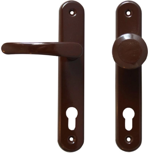 MICHAELA door hardware with lever and fixed knob, brown, for 90 mm cylinder