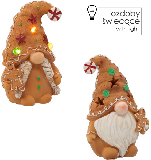 Christmas gingerbread elf figurine with LED, assorted designs 11 × 7 × 16 cm - 1 piece
