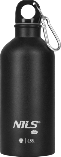 Stainless Steel Hiking Bottle NILS 0.55 l Black with Carabiner