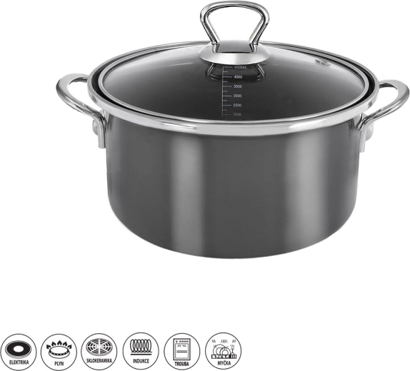 Enameled Metalic Lem Casserole Pot 4.5 L with Glass Lid