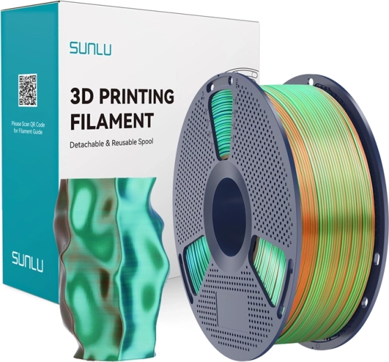 Sunlu PLA+ Silk трицветен филамент за 3D печат оранжов/син/зелен