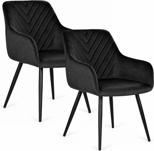 ModernHome set of 2 black velvet dining chairs with armrests