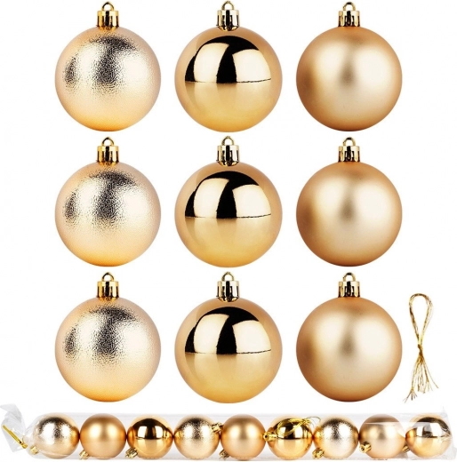 Golden shatterproof Christmas baubles 6 cm, set of 9 pcs