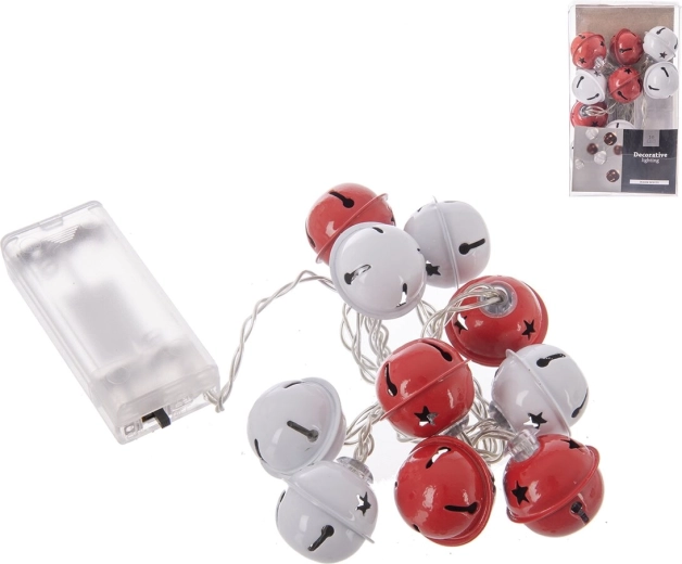 LED light string – red bells, 10 LEDs, 120 cm