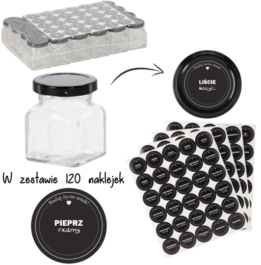 Set of 24 square spice jars 120 ml with labels