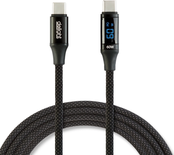USB-C to USB-C Data Cable with Power Indicator, Black, 1 m