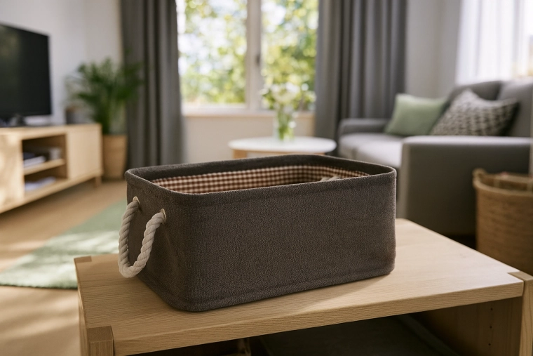 Textile storage basket with rope handles 22 × 32 × 14 cm – brown