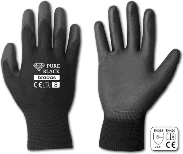 Protective gloves Pure Black PU, size 7 (S)
