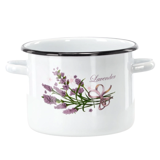 Enameled pot 4.5 l (20 cm) white with a lavender motif