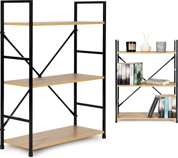 Широка дървена етажерка с метална рамка LOFT стил, 3 рафта ModernHome