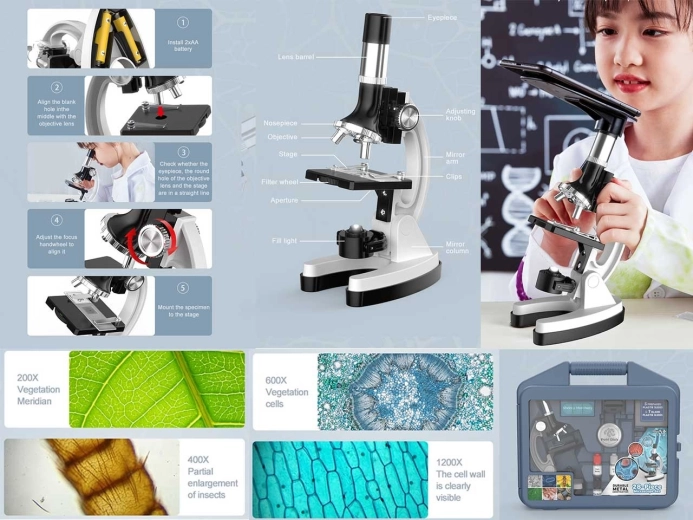 Microscope in a case with metal construction