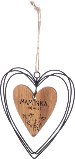 Hanging Heart “Mom” made of Wood and Metal – Brown
