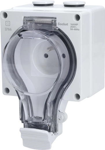 Външен контакт Solight 230 V 16 A IP66 с прозрачен капак