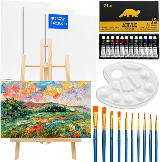 Children's Renew Force Painting Set with Easel, Paints and Canvases