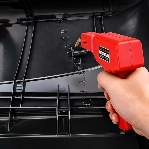 Crack repair and plastic reinforcement with staples