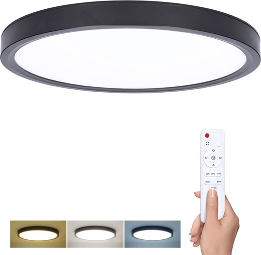Solight Estela Black LED ceiling and wall light with remote control, 60 W, 4500 lm, 50 cm
