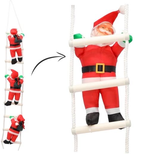 Christmas hanging decoration – three Santas on a ladder, 30 cm