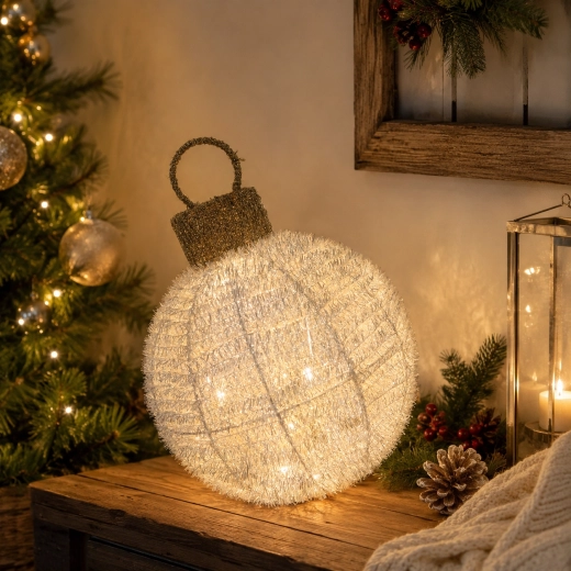 Коледна LED украса – въртяща се топка бяла 25 × 34 см - 1 бр.