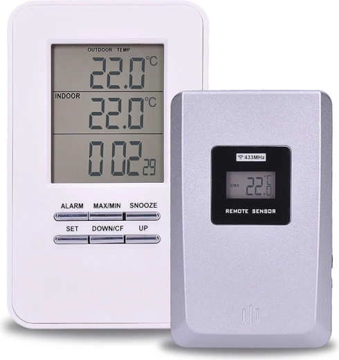 Solight wireless thermometer with outdoor sensor, time and alarm clock, white